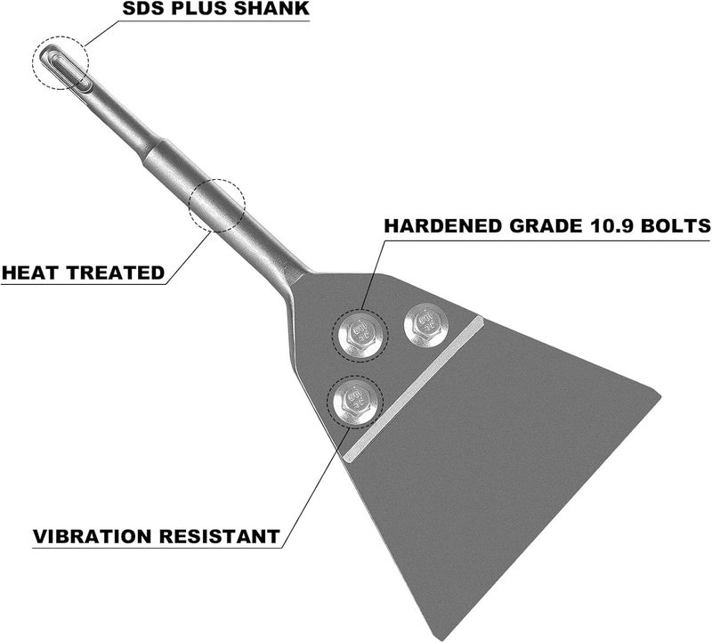 Firecore SDS Plus Floor Scraper with Spare Bolts and Locknuts, 5 Inch x 11 Inch Tile Removal Chisel Tool Long Handle Heavy Duty for Rotary Hammer Drill, Thinset Scraper Adhesives Remover FS22510 - Image 2